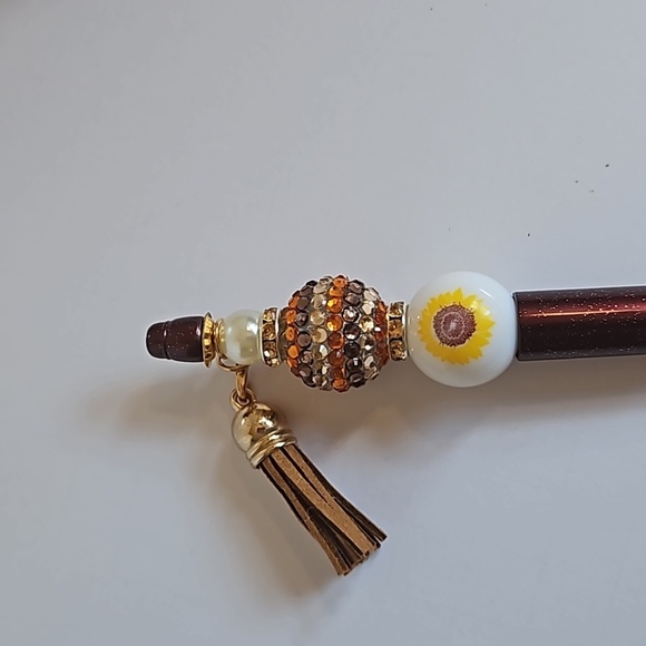 Hand Crafted 3-Set Pens Black Ink Beaded Fall Halloween Sunflower Harvest Design - Picture 12 of 17